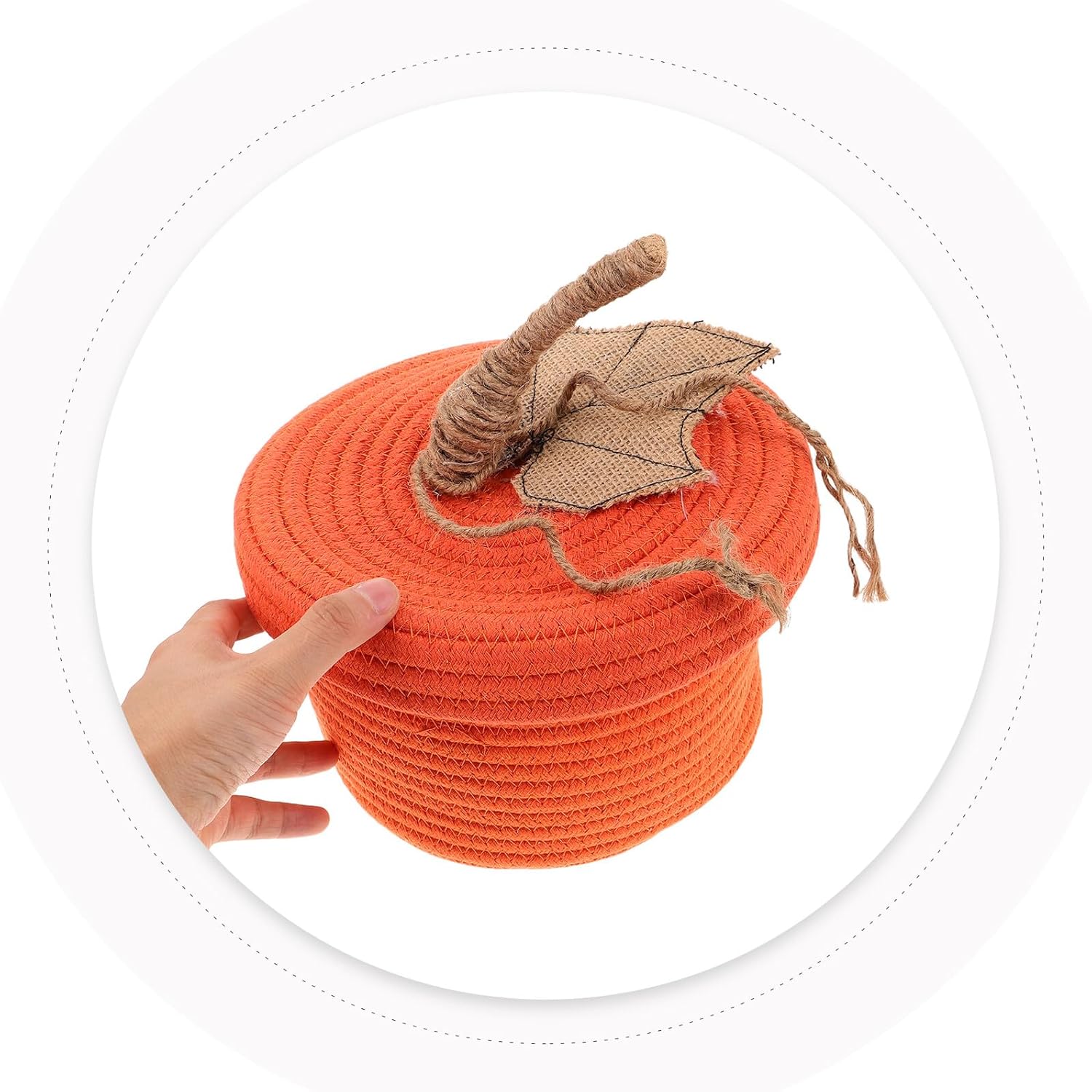 Cotton Rope Storage Basket Pumpkin Shape Small Size Woven Organizer with Lid Desktop Snack and Cosmetics Container for Household Sundries