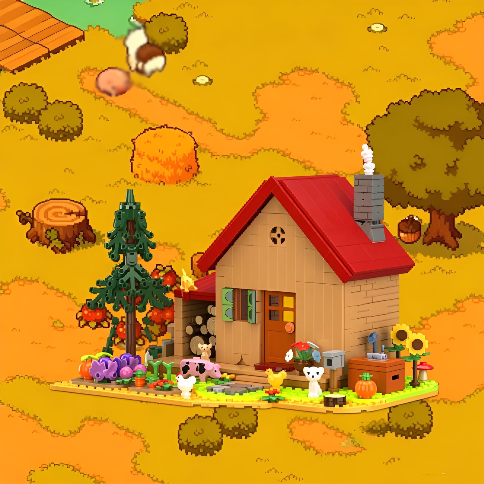 Bauernhütte Bausteine Bausatz, MOC Bauernhof Landhaus Modell Spielzeug | Zahlreiche Bauernhoftier Haus, Tischdekoration, Great Geschenk für Geburtstage und Feiertage für Bauernhof und Landliebhaber