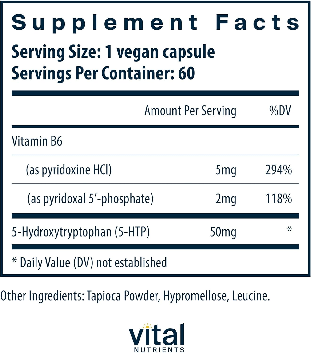 Vital Nutrients 5-HTP 50mg (5-hydroxytryptophan) - Vegan Serotonin Support Supplement* - Sleep and Stress Support - 5HTP and Vitamin B6 - Gluten, Dairy, Soy Free - Non-GMO - 60 Capsules - Image 2