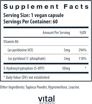 Vital Nutrients 5-HTP 50mg (5-hydroxytryptophan), 60 Capsules