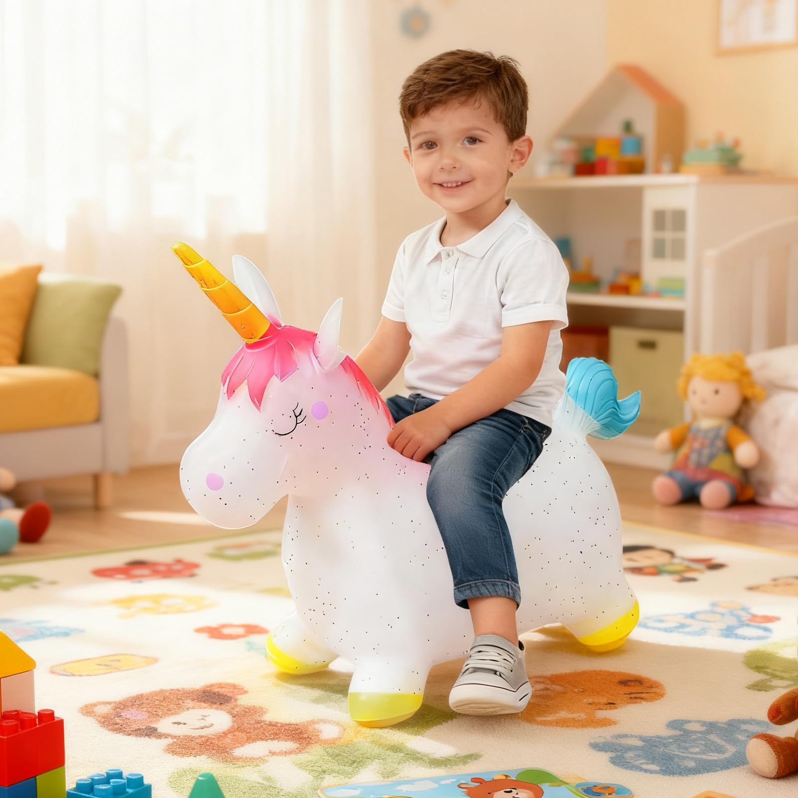 Animal Saltador, Caballo Saltador,Juguete Saltador para Niños, Uso en Interiores/Exteriores, Regalo para Niños, Regalos de Cumpleaños, Regalos Festivos (Transparente)