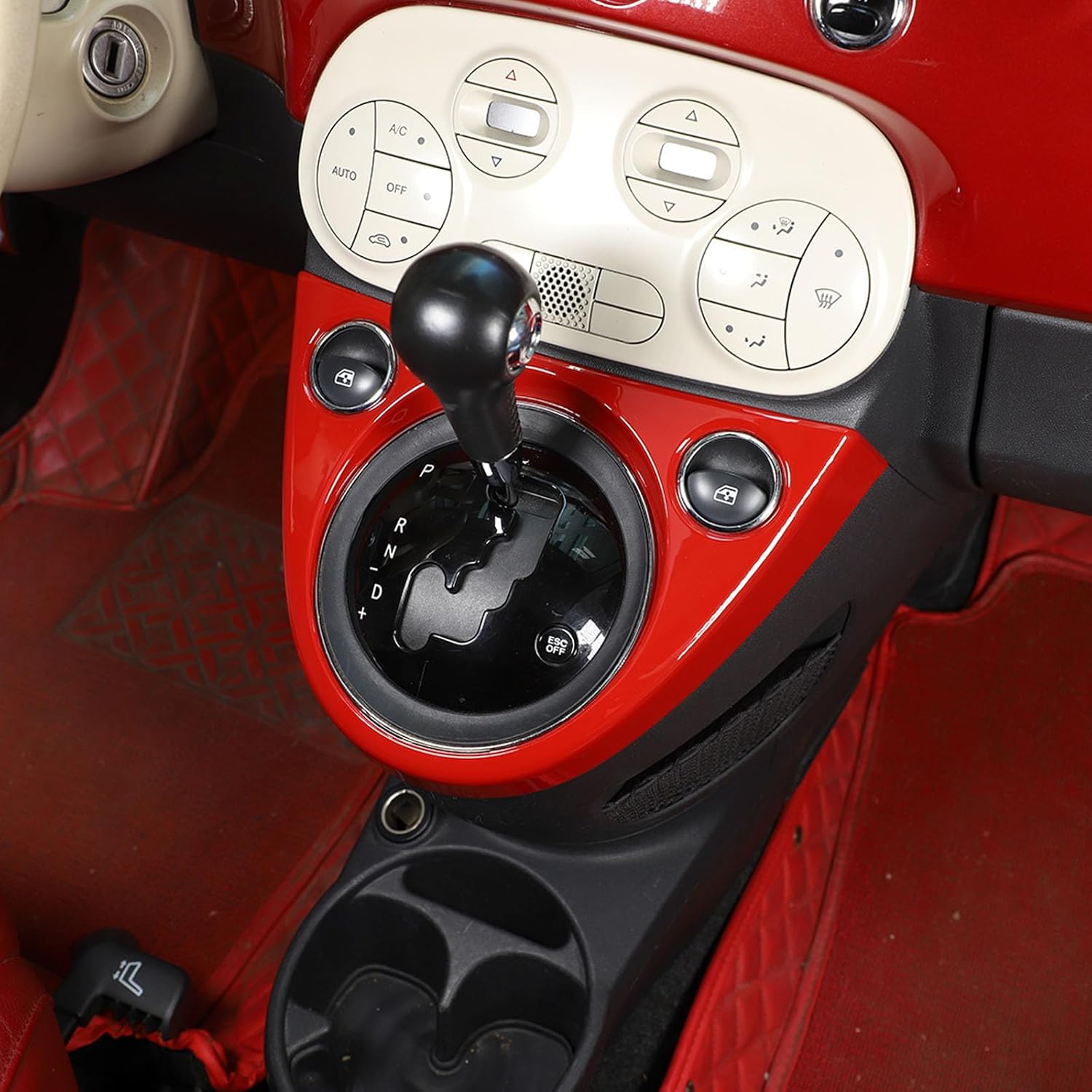 Gear Shift Frame Cover Trim Compatible with Fiat 500 2011-2023 ABS Control Gear Box Shift Panel Edge Frame Cover Sticker Decorative Accessories（Red）