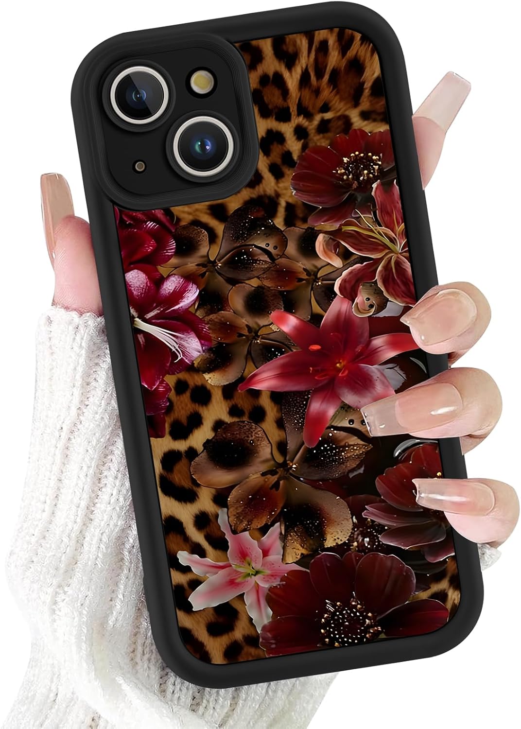 Case for iPhone 15 6,1'',Retro Lily Flower Leopard Collage Phone Case,Aesthetic Unique Cheetah Floral Pattern Design Protective Shockproof Soft Silicone TPU Funda for Women Girls Men
