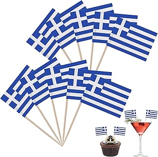 100 Stück Griechenland Flagge Zahnstocher Deko,Greece Länder Zahnstocher Flaggen Fähnchen Kleine,Mini Griechische Cocktail Obst Obst Geschenk,Cupcake Toppers Stick für Party,Toothpick Tortendekoration
