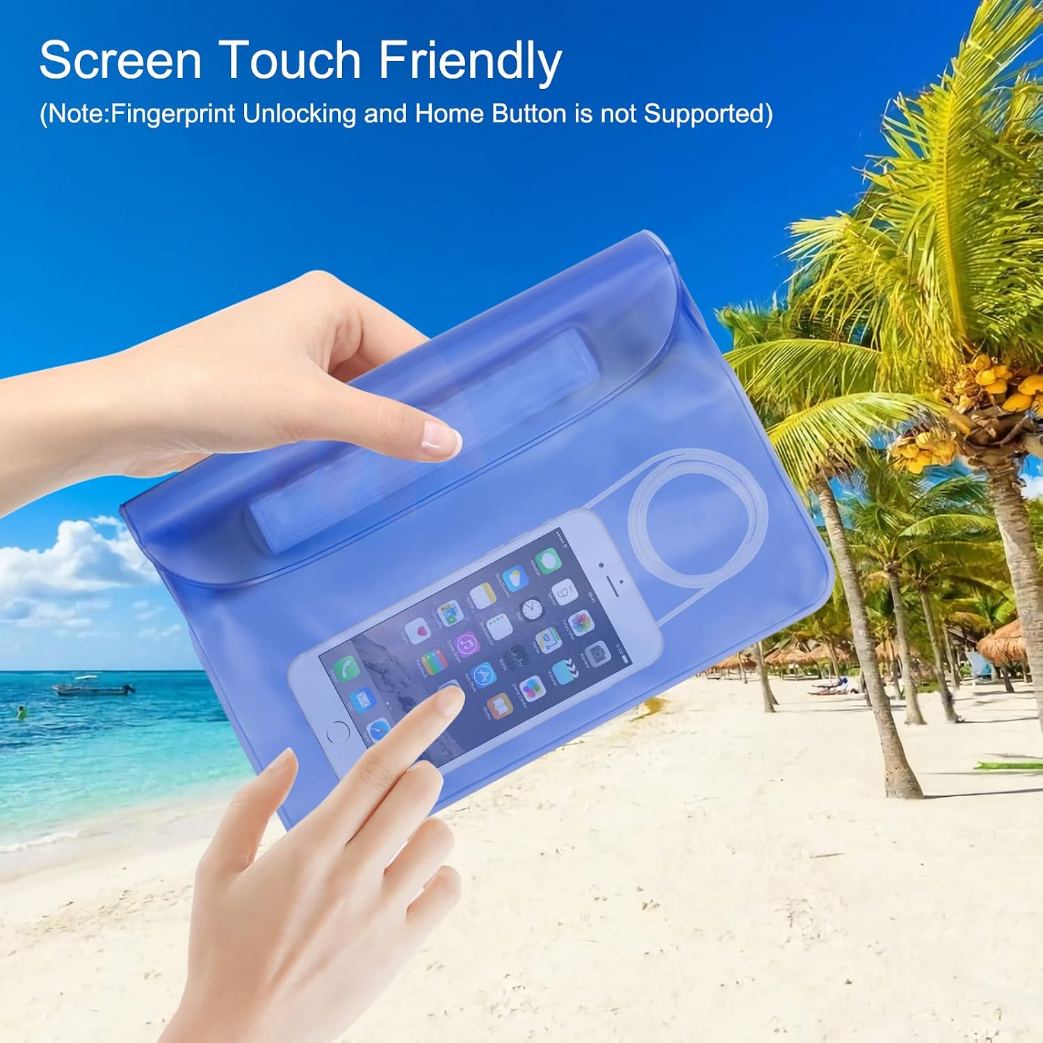 HOTKMB Waterproof Pouch with Adjustable Waist Strap 2 Pack Screen Touchable PVC Waist Bag for Beach Swimming, Boating - Image 4