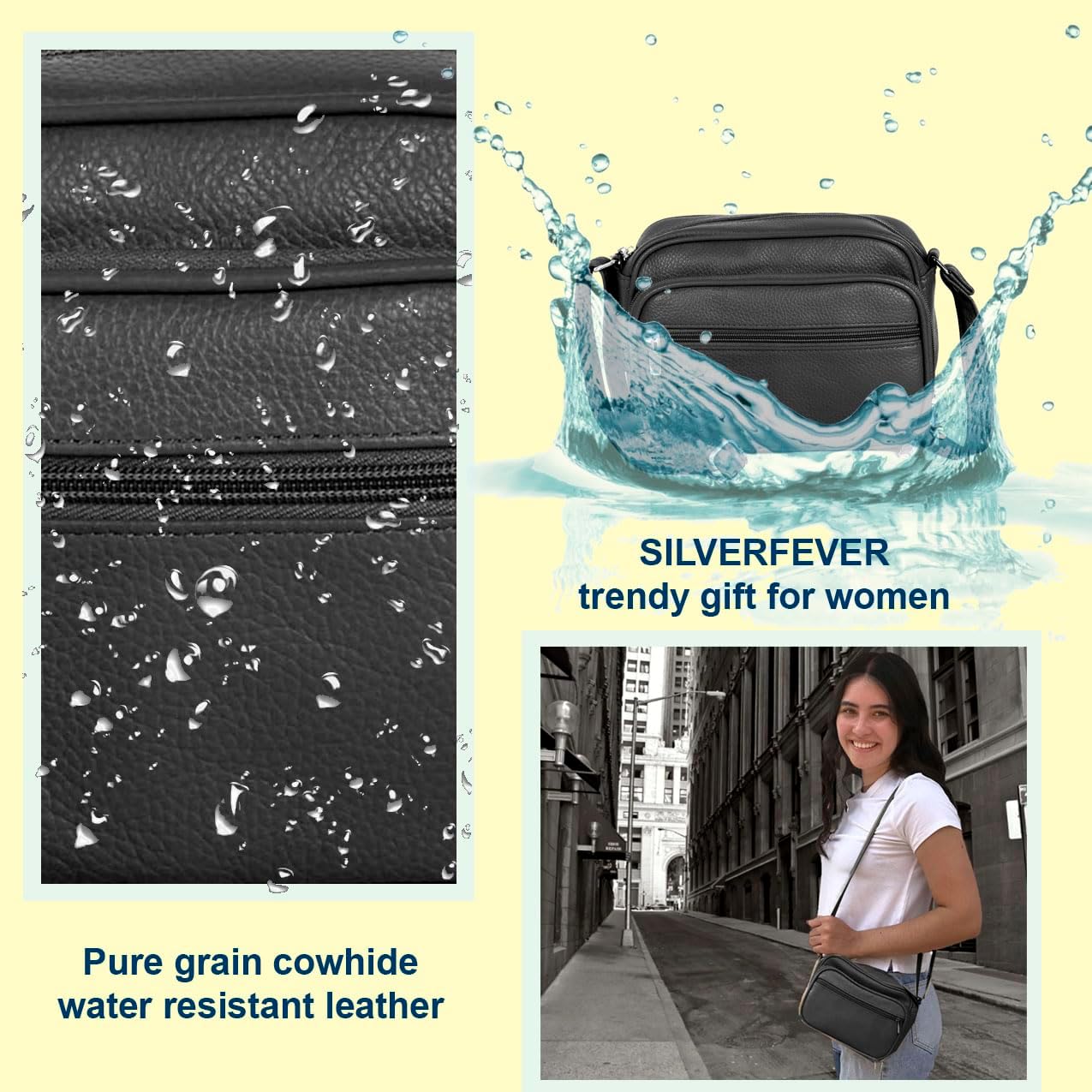 Cowhide Leather Women's Shoulder Purse Small Cross Body Organizer Bag with Many Pockets