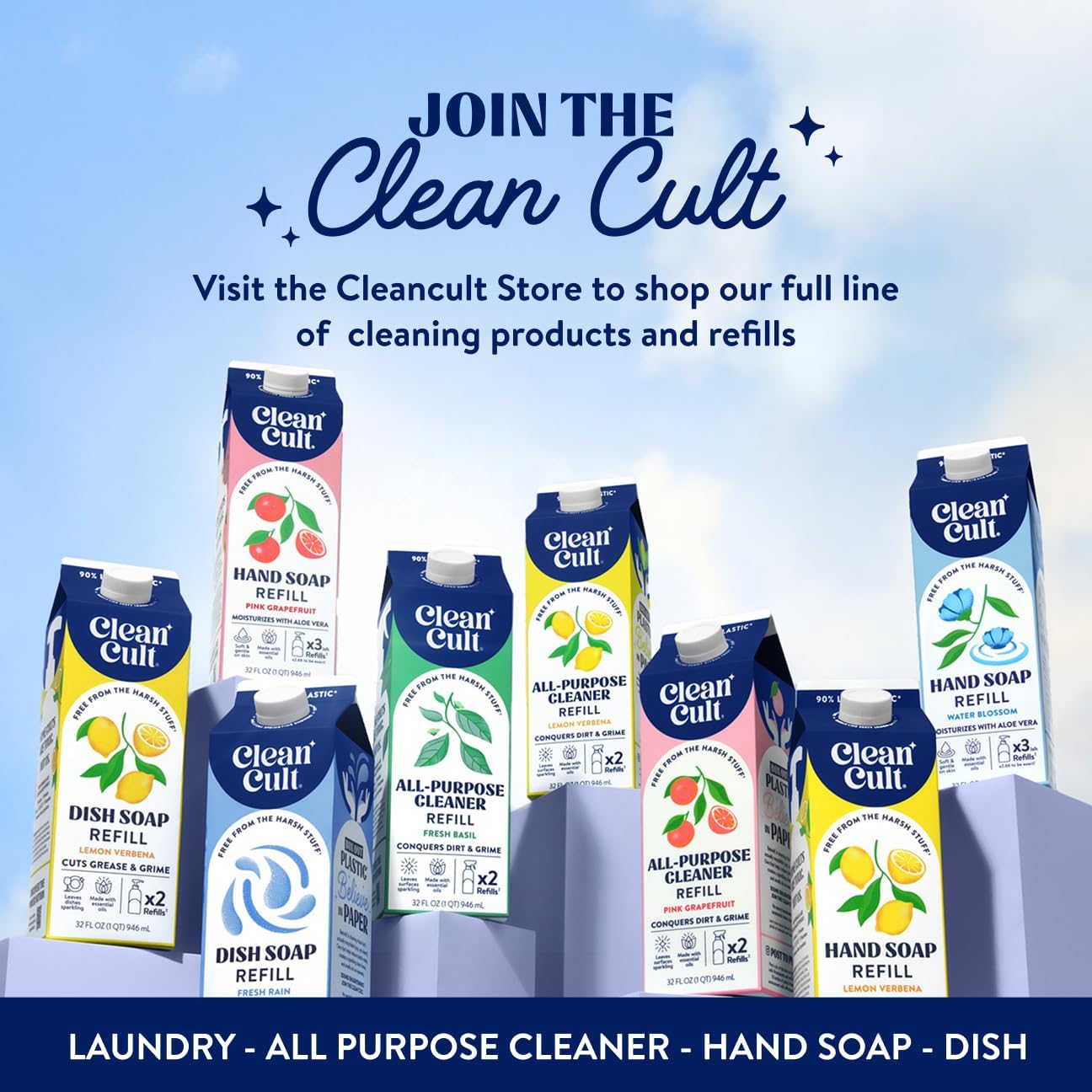 Cleancult All Purpose Cleaner Refills (32oz, 1 Pack) - Cleaner Spray that Removes Dirty & Grime - Free of Harsh Chemicals - Paper Based Eco Refill, Uses 90% Less Plastic - Lemon Verbena
