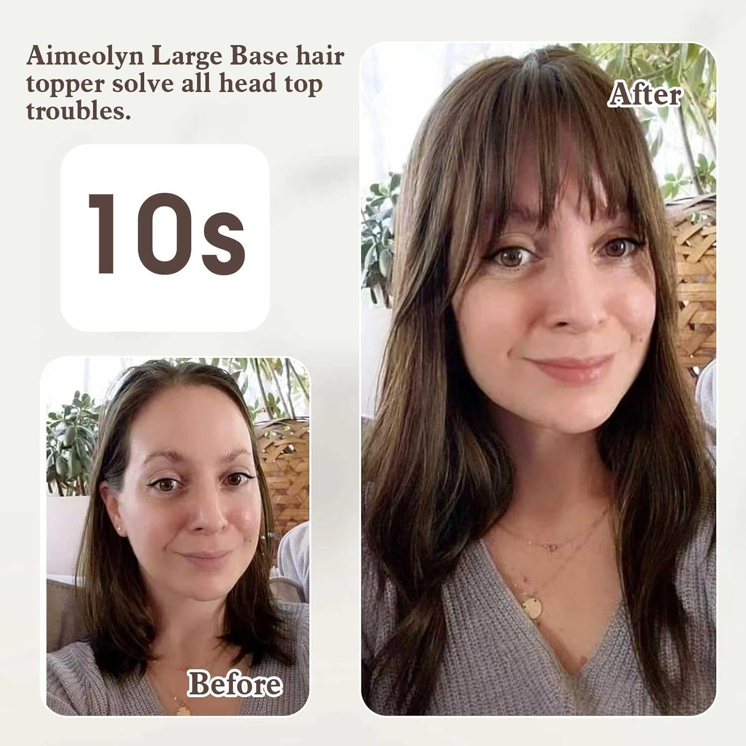 Hair Toppers for Thinning Hair Women Real Hairs ,Hairs Toppers for Women with Bangs Real Human Hairs 12inch Skin Scalp Big Base Cover Thinning or Loss Hari - Image 4
