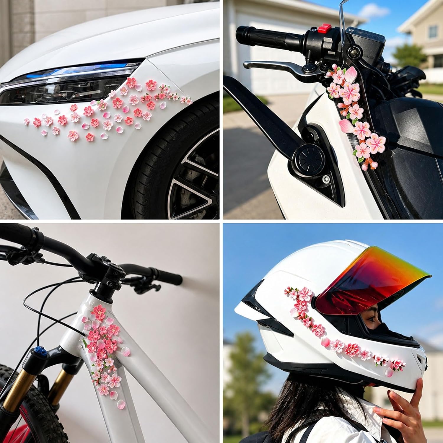 Crisu 32 PCS Pink Car Accessories for Women | Cute Design, Interior and Exterior, 3D Resin Flower Stickers