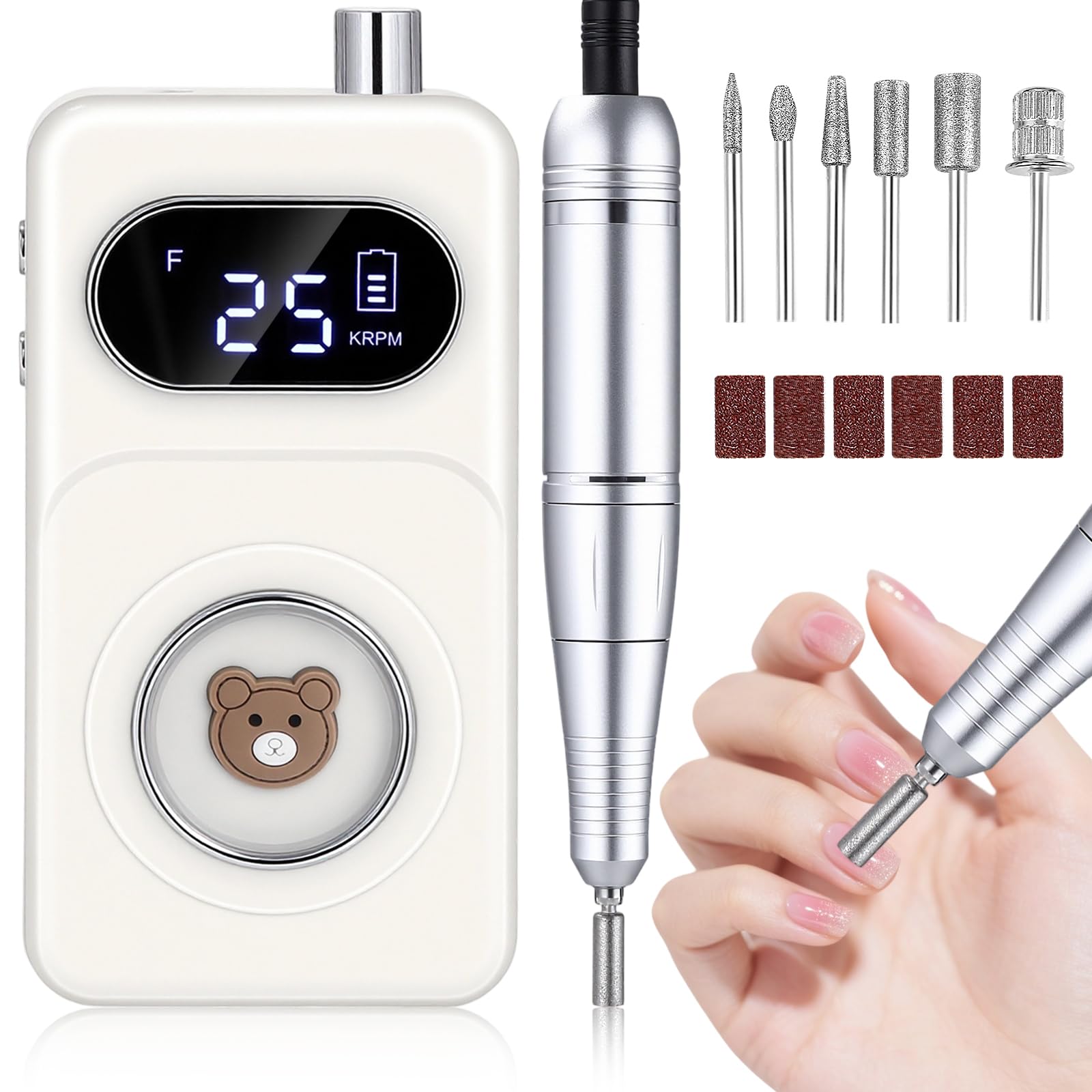Ponceuse pour Ongles Professionnel 45000 tr/min Vitesse Réglable F/R Electrique Rechargeable avec 6 Embouts et Affichage de LCD Puissante Silenceuse pour Manucure Pédicure Salon, Usage Maison