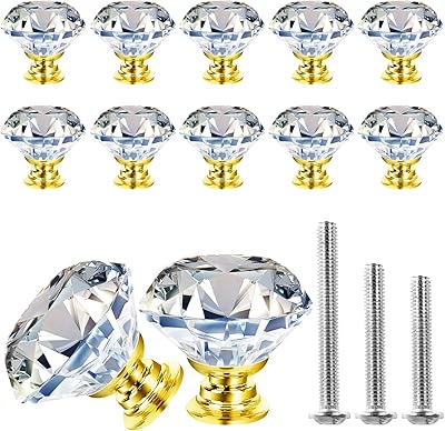Gold Cabinet Knobs, 4 Pack Modern Crystal Drawer Knobs for Dresser and Kitchen