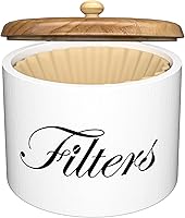 Vista 8 de Soporte de Filtro de Café en Cesta Marrón con Tapa - Envase de Almacenamiento Redondo para Mostrador - Accesorios de Barra de Café Decoración