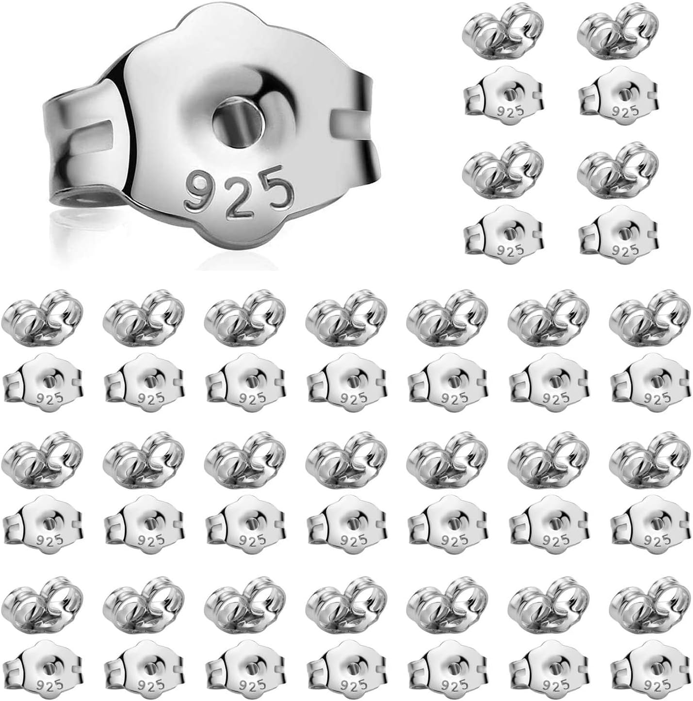 JIMCOM50Pcs Sterling Silver Earring Backs - 925 Sterling Silver Earring Backs Replacement Secure Ear Lockings Earring Backs Clutches Not Easy to Fade, for Women's DIY Earring