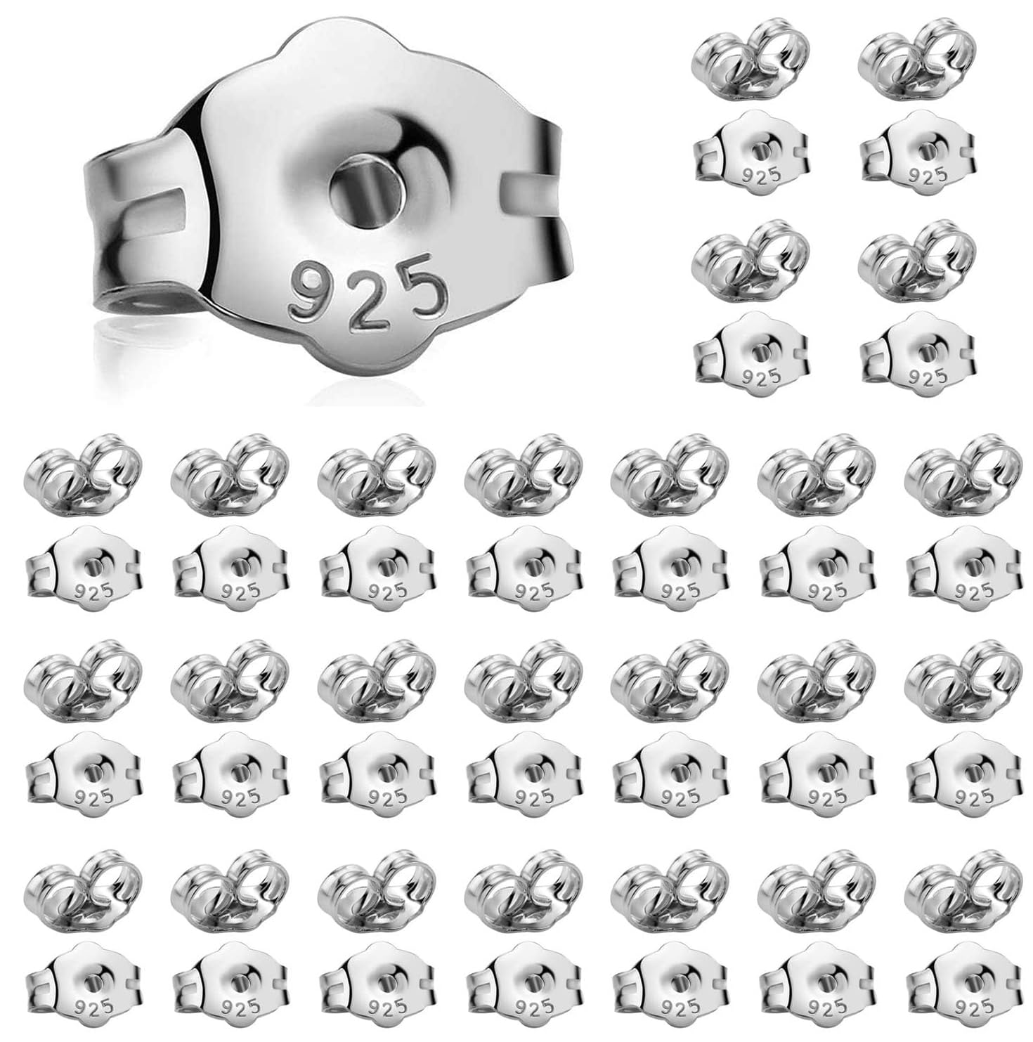 JIMCOM50Pcs Sterling Silver Earring Backs - 925 Sterling Silver Earring Backs Replacement Secure Ear Lockings Earring Backs Clutches Not Easy to Fade, for Women's DIY Earring