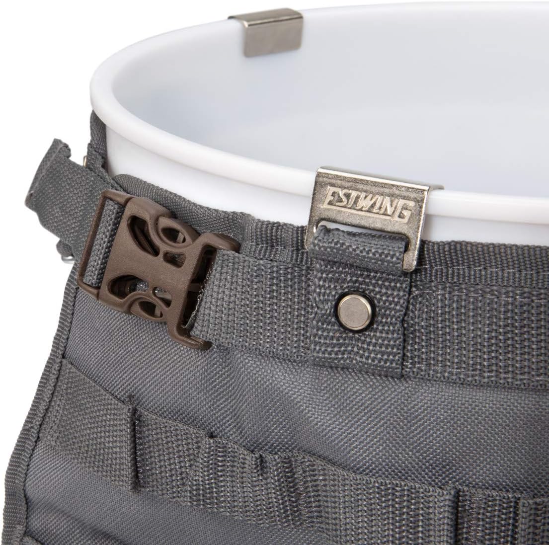 Estwing 28-Compartment 5-gallon Bucket Tool Organizer/Tool Bag, Durable Polyester, Heavy-Duty Steel Hangers, Zippered Pocket, 16 Open-top Pockets, 11 Tool Loops, Buckle Security Strap