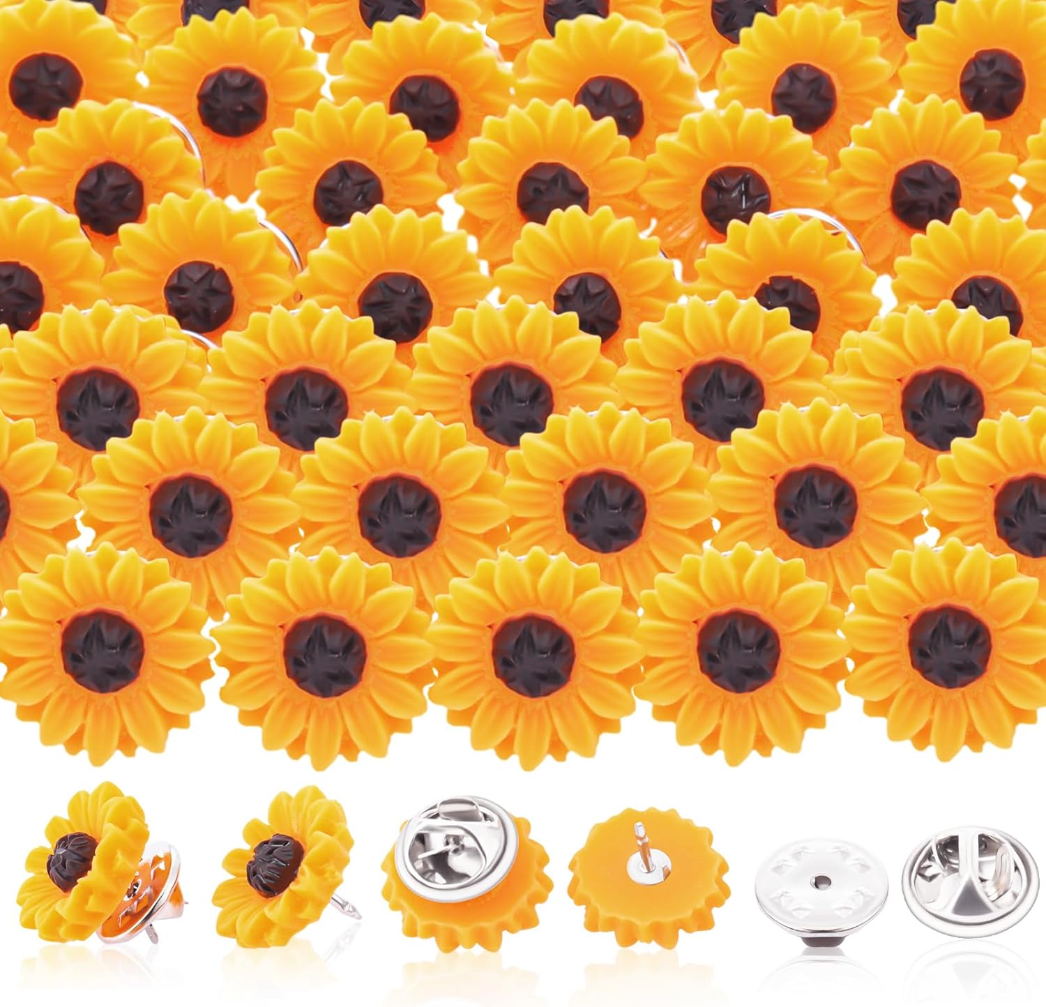 Quelay 20 Pack Sunflower Brooch Pins Floral Brooch Lapel Pins DIY Sewing Embellishments Summer Novelty Sunflower Daisy Safety Buttons for Clothing Shirt Cardigan Hat Bags Plush (Orange)