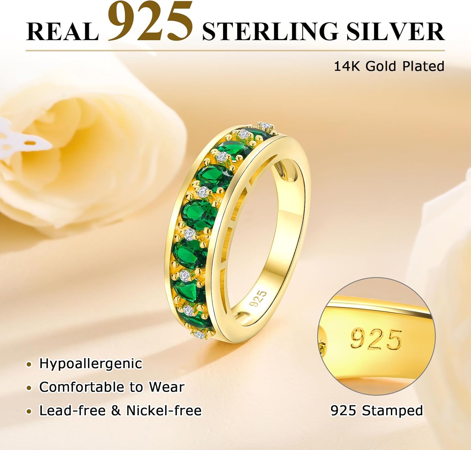 Channel Set Gemstone Wedding Band 5.8mm Thick Chunky Amethyst Emerald Ruby Sapphire Ring 2 Carat Oval Cut 925 Sterling Silver 7 Stones Anniversary Band Rings for Men Women - Image 3