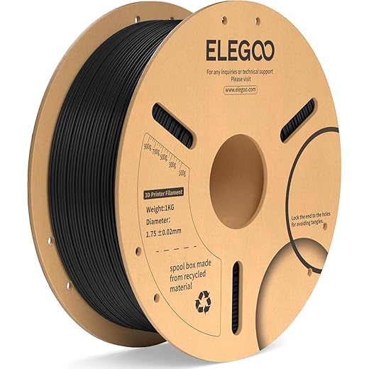 ELEGOO PLA+ Filament 1.75mm 1KG, PLA Plus 3D Printer Filament, Dimensional Accuracy +/- 0.02 mm, Tough & High Strength, Fit for Most FDM Printers(1KG/Spool, 2.2 lbs) (Black)
