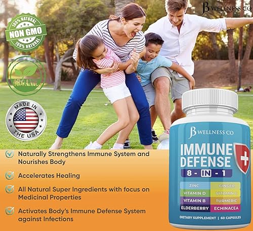 Miniatura 9 de Cápsulas de apoyo inmunológico 8 en 1  Suplemento de zinc, vitamina D3 5000 UI, vitamina C 1000 mg y saúco  Suplemento de refuerzo inmunológico con