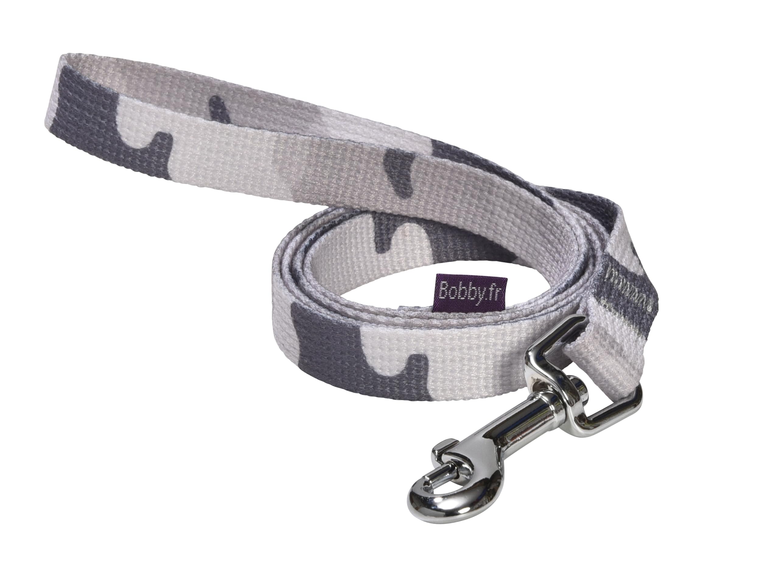 Bobby Camouflage - Dog Leash 100 cm for Large Dogs with Safety Hook and Loop in Durable Metal, Grey Camouflage