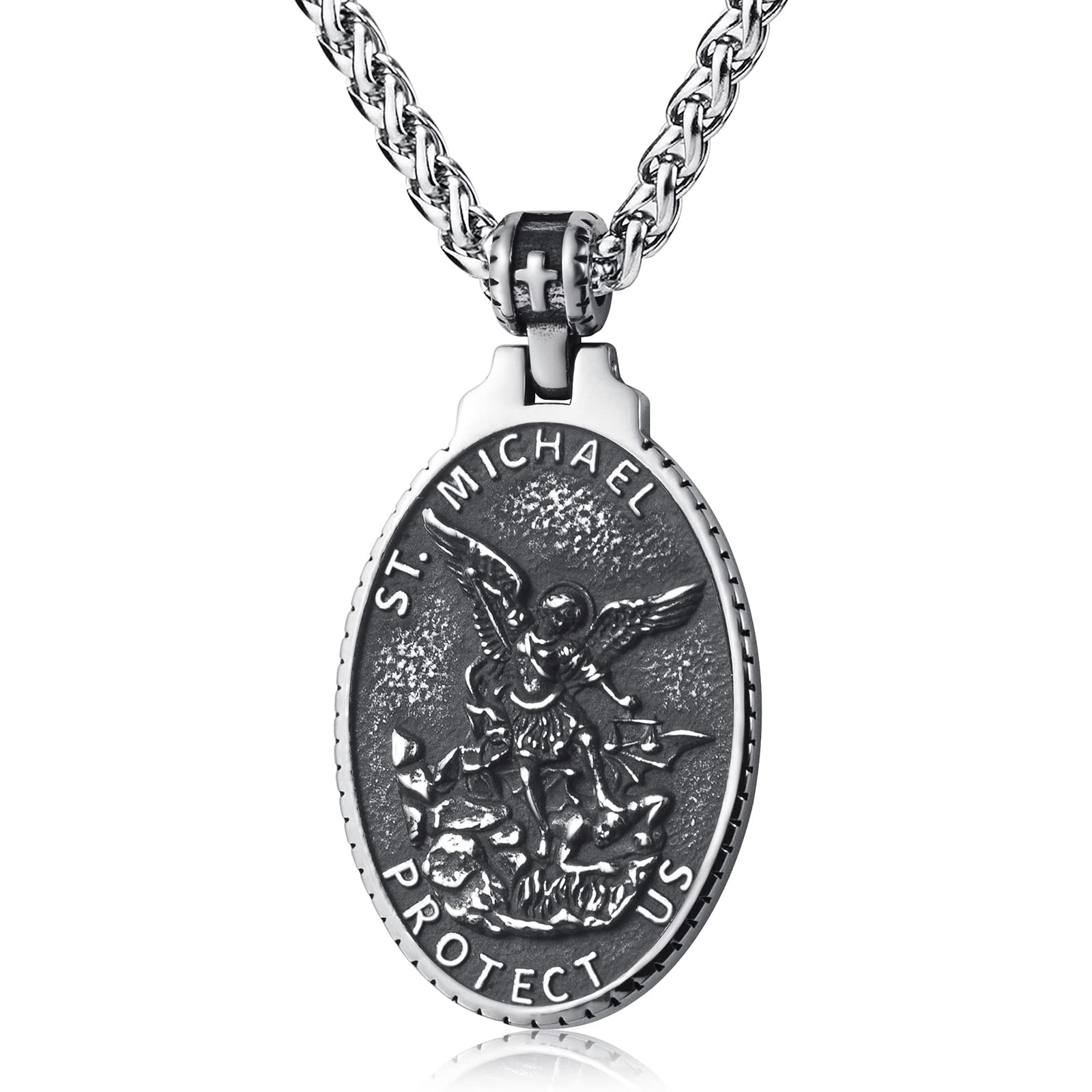 KIRTIJW St Christopher/George/Michael/Jusus/Mary Necklace for Men Stainless Steel Patron Saints Medallion Jewelry