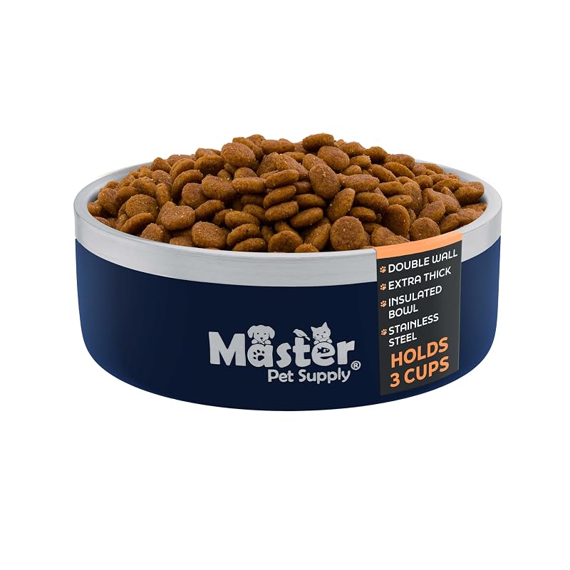 Tigela para Cães e Gatos em Aço Inoxidável com Base Antiderrapante Master Pet Supply Navy Blue, 750 mL
