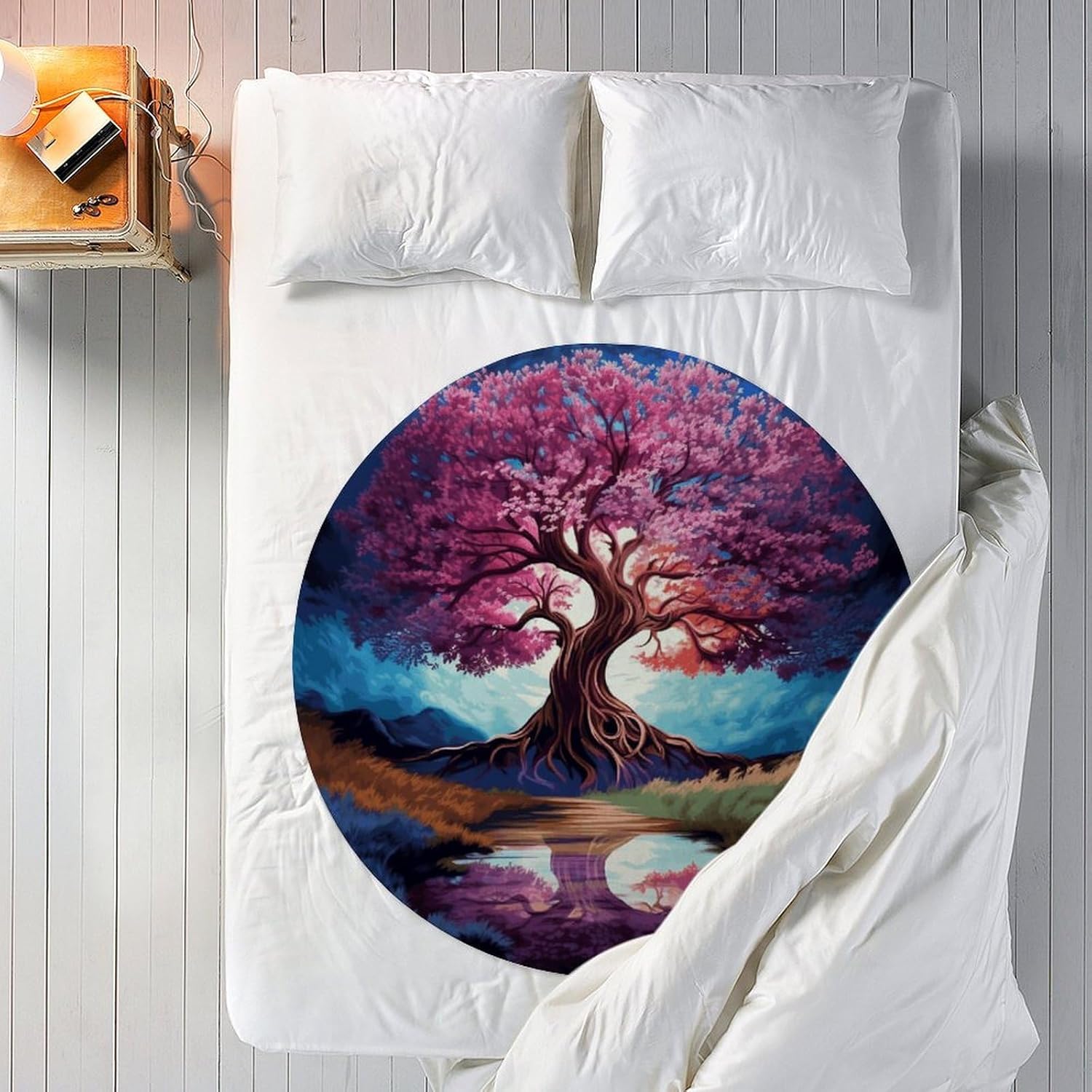 Color Tree Blanket Round Beach Tapestry Flannel Round Tablecloth Boho Beach Blanket Home Decor Indie Rug Comfortable Yoga Mat for Multi Scenario Usage