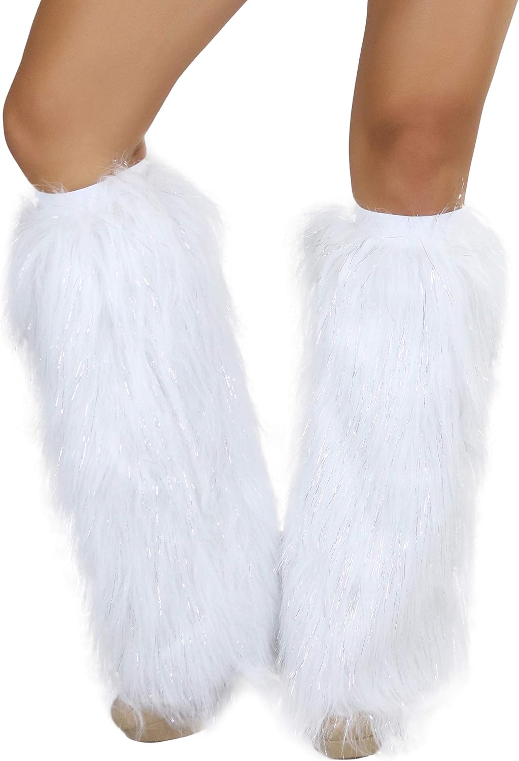 ToBeInStyle Women's Glitter Rave Faux Fur Lurex Boot Cuff Fuzzy Leg Warmers