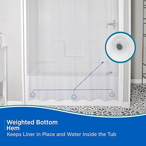 Miniatura 6 de Kenney KN61443 - Forro de cortina de ducha de PEVA impermeable de calibre 5 con ojales de metal resistentes al óxido y dobladillo magnético