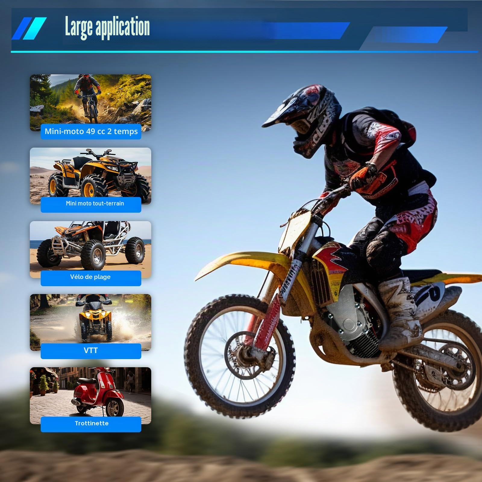 DIFU Pocket Dirt Bike Moteur 2 temps Mise à niveau Mini moteur Go Kart Essence Beach Bike ATV Engine 3 CV pour 49 cm³ 50 cm3