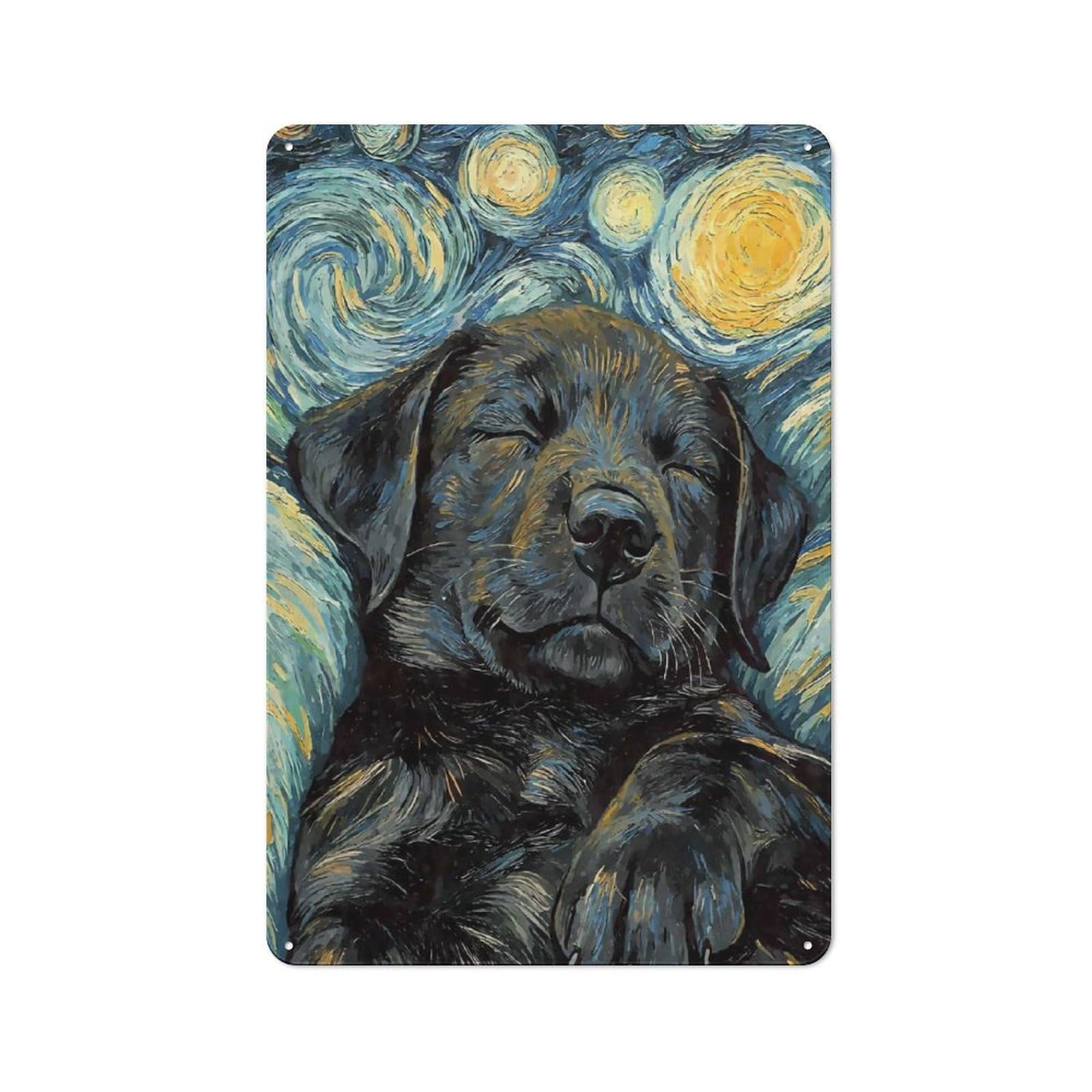 Junmoney Style-4 Rustic Metal Sign With Black Labrador Sleeping Design 30X20cm, Country Vintage Cottage Wall Art For Kitchen, Cottage, Porch Or Garden Room