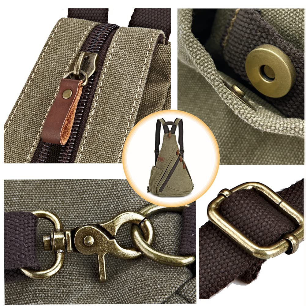 Poeyleja Zaino Monospalla Crossbody Sling Bag Borsa a Tracolla in Tela Casual Daypack Borse a spalla Zaino per Uomo Donna Outdoor Ciclismo Escursionismo Viaggi (Army Green)