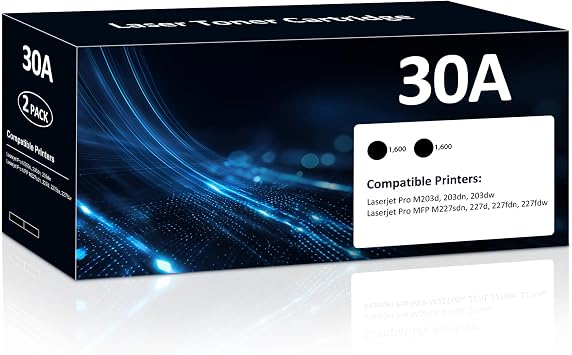 30A CF230A Toner Cartridges 2 Black Compatible for HP 30A CF230A 30X CF230X Toner Cartridge High Yield Compatible for HP Laser Jet Pro MFP M227fdw M203dw M203dn M227fdn M227 M227sdn M203d M203 Printer