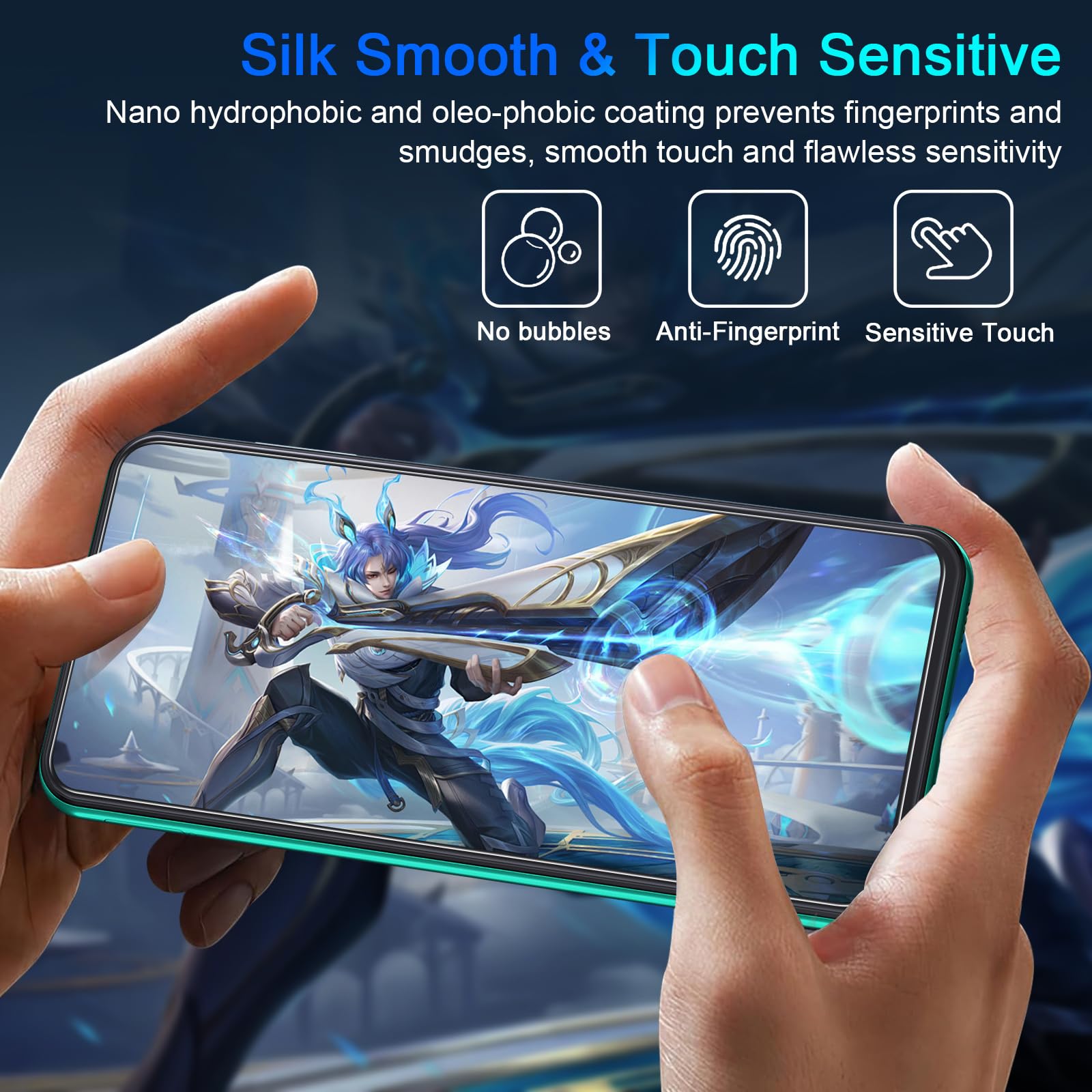 Cracksin [2 pezzi] Pellicola protettiva in vetro compatibile con Xiaomi Redmi Note 9 Pro, pellicola protettiva [nessun vetro] vetro 9H, sensore di impronte digitali 100% Nano-Tech