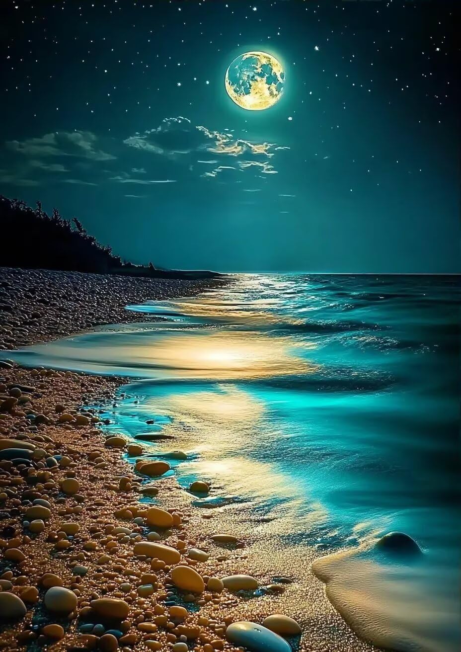 CALUOHO Seaside Moonlight Diamond Painting Kits for Adult, 5D Full Drill Diamond Art, DIY Seascape Diamond Art Kit for Adult Gem Art for Home Wall Decor 20x20 in