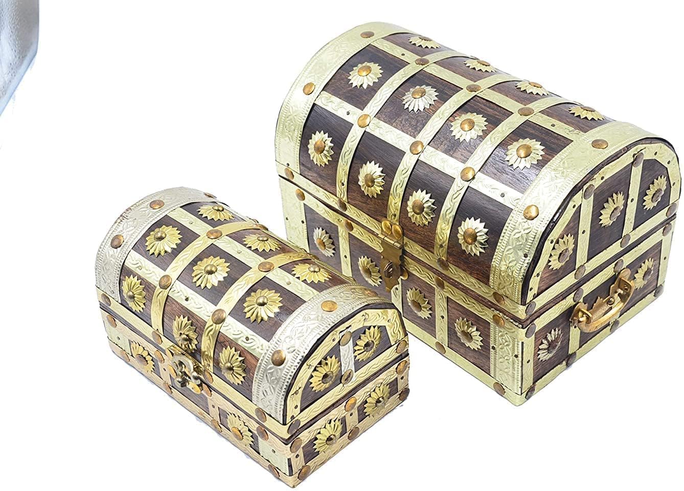 Zeguard Handicraft Sheesham Big Wooden Box for Jewellery - Gold Storage box for Women | Jewelry Girls Vintage Wood Organizer Ornament (Antique) pack of 2