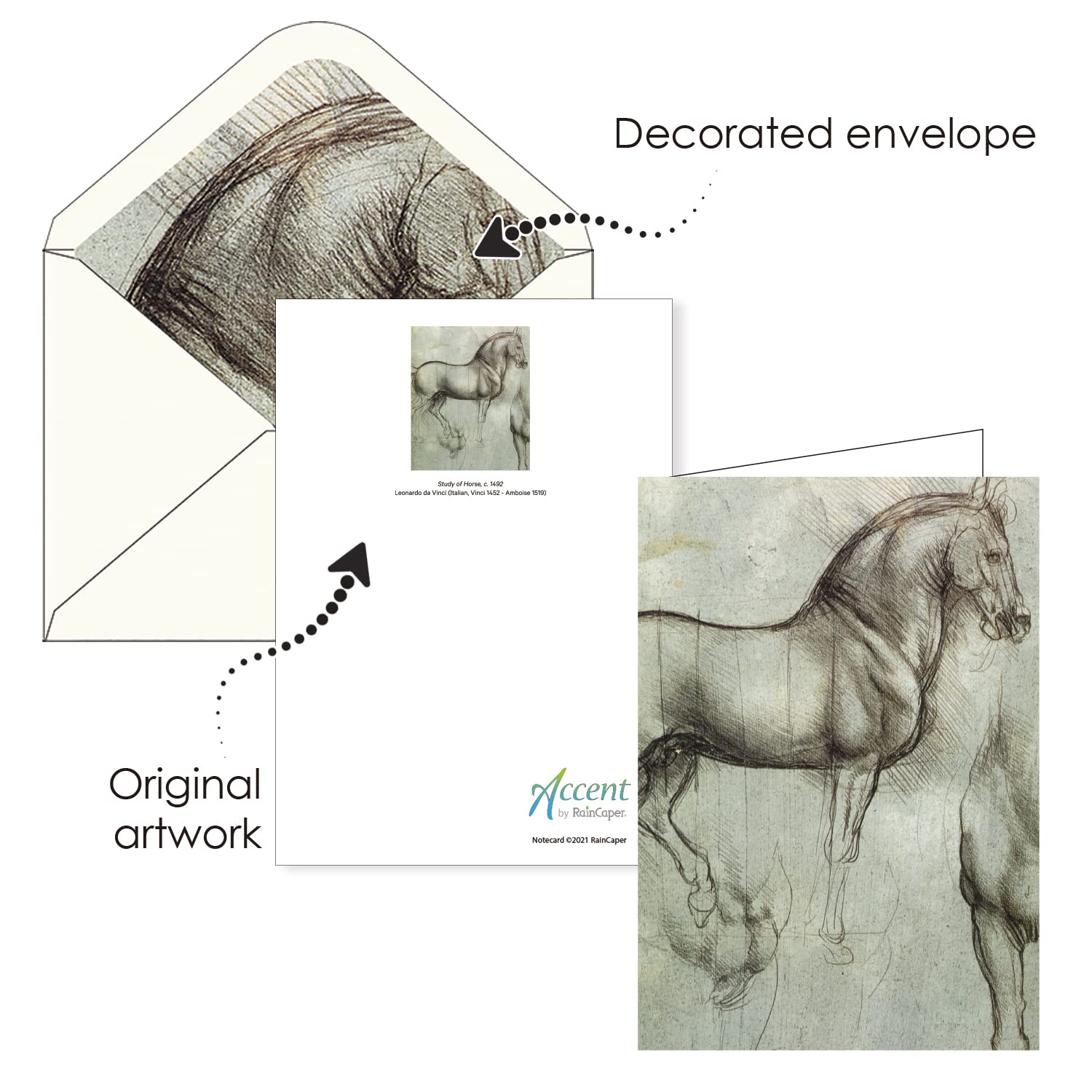 RainCaper Fine Art Keepsake - Tarjetas de felicitación de 5 x 7 pulgadas con sobres decorativos, en caja de regalo, cartulina de 300 g/m² (favoritos de da Vinci)