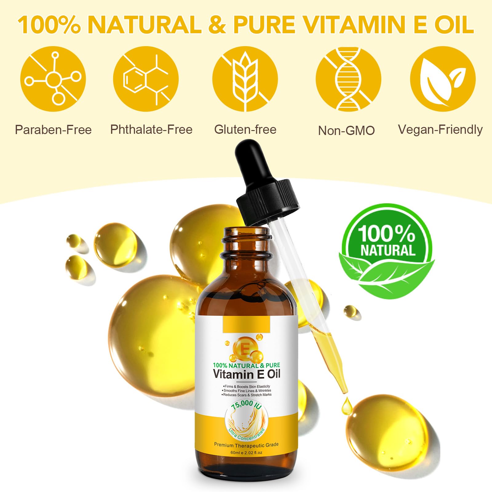 Vitamin E Oil, 100% Pure Natural Plant Extracts Vitamin E Oil for Skin Face, Reduces Scars & Stretch Marks - Image 4