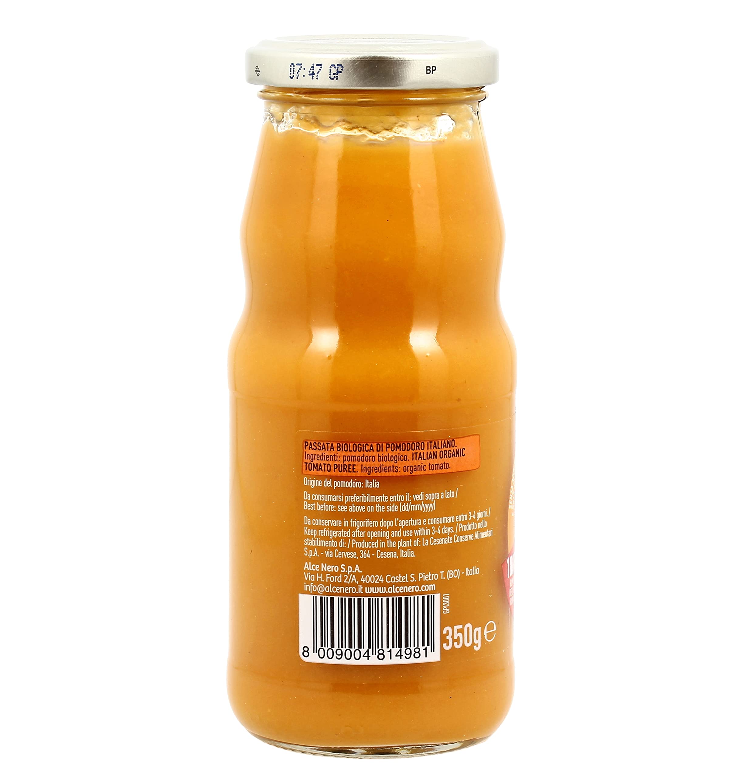 12 x Alce Nero Passata Vellutata di Pomodoro Giallo Biologico Bio Tomate Amarillo Tomate Orgánico de Italia 350 g Botella de vidrio