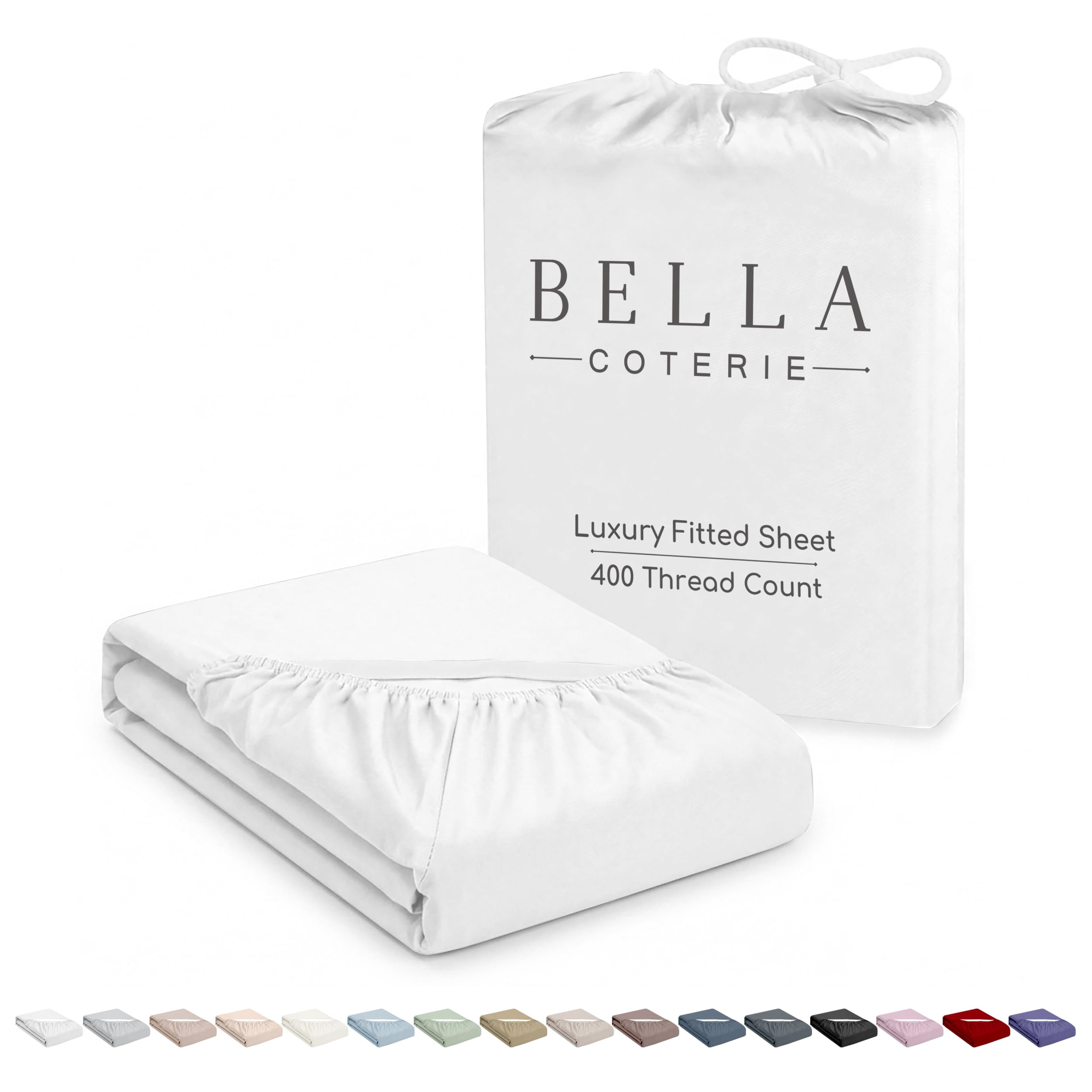 Bella Coterie Luxury Bamboo Viscose Queen Size Fitted Sheet Only | 100% Organically Grown | Ultra Soft | Cooling for Hot Sleepers | 18" Deep Pocket [White]
