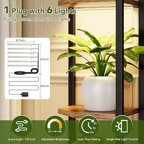 Miniatura 3 de C1 - Soporte para plantas de interior con 6 luces de crecimiento, soporte de metal grande de 6 niveles, estante para plantas de 55 pulgadas de alto