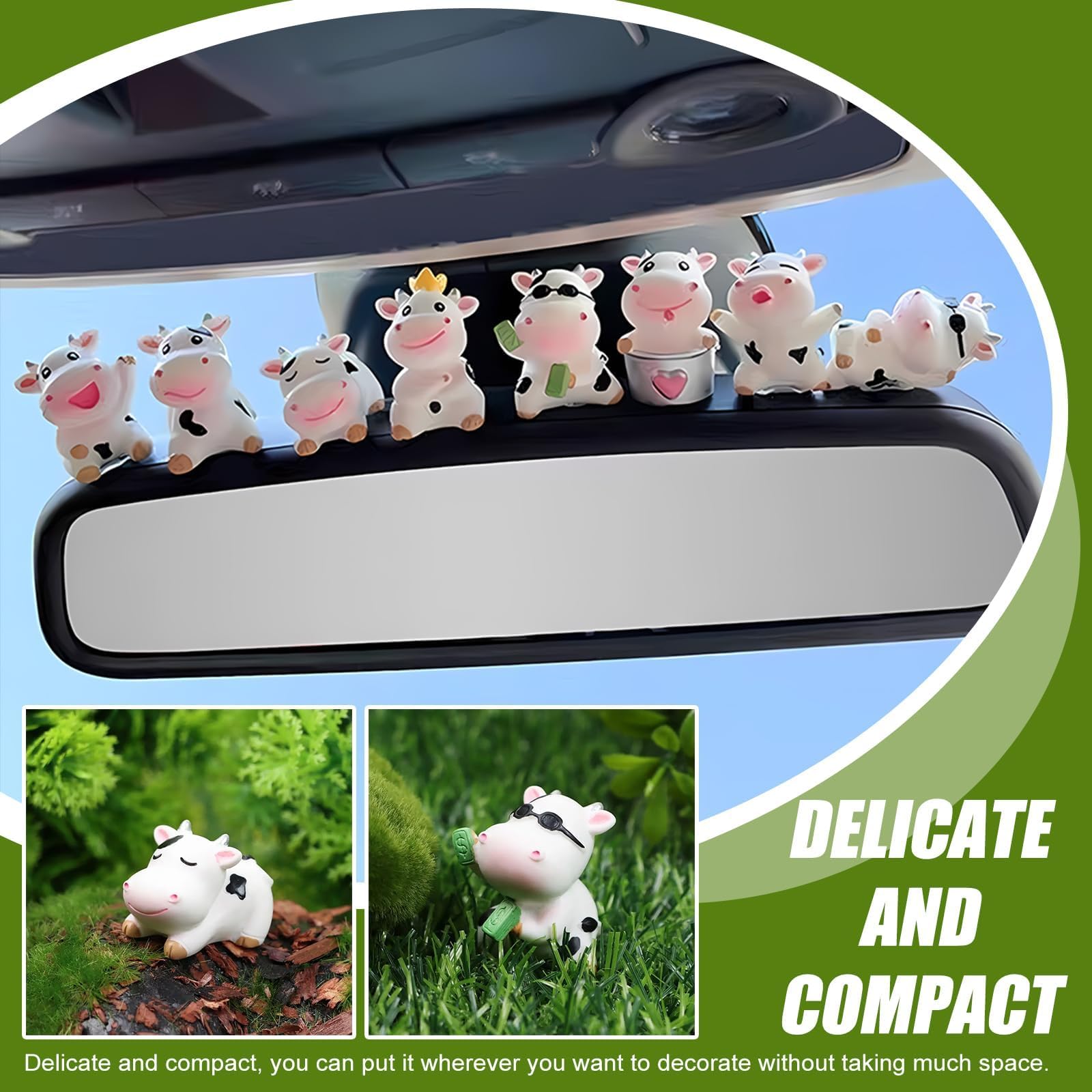 8Pcs Cute Cow Car Dashboard Ornaments - Vehicle Rear View Mirror Dashboard Touchscreen Top Funny Adorable Mini Decor — view 4