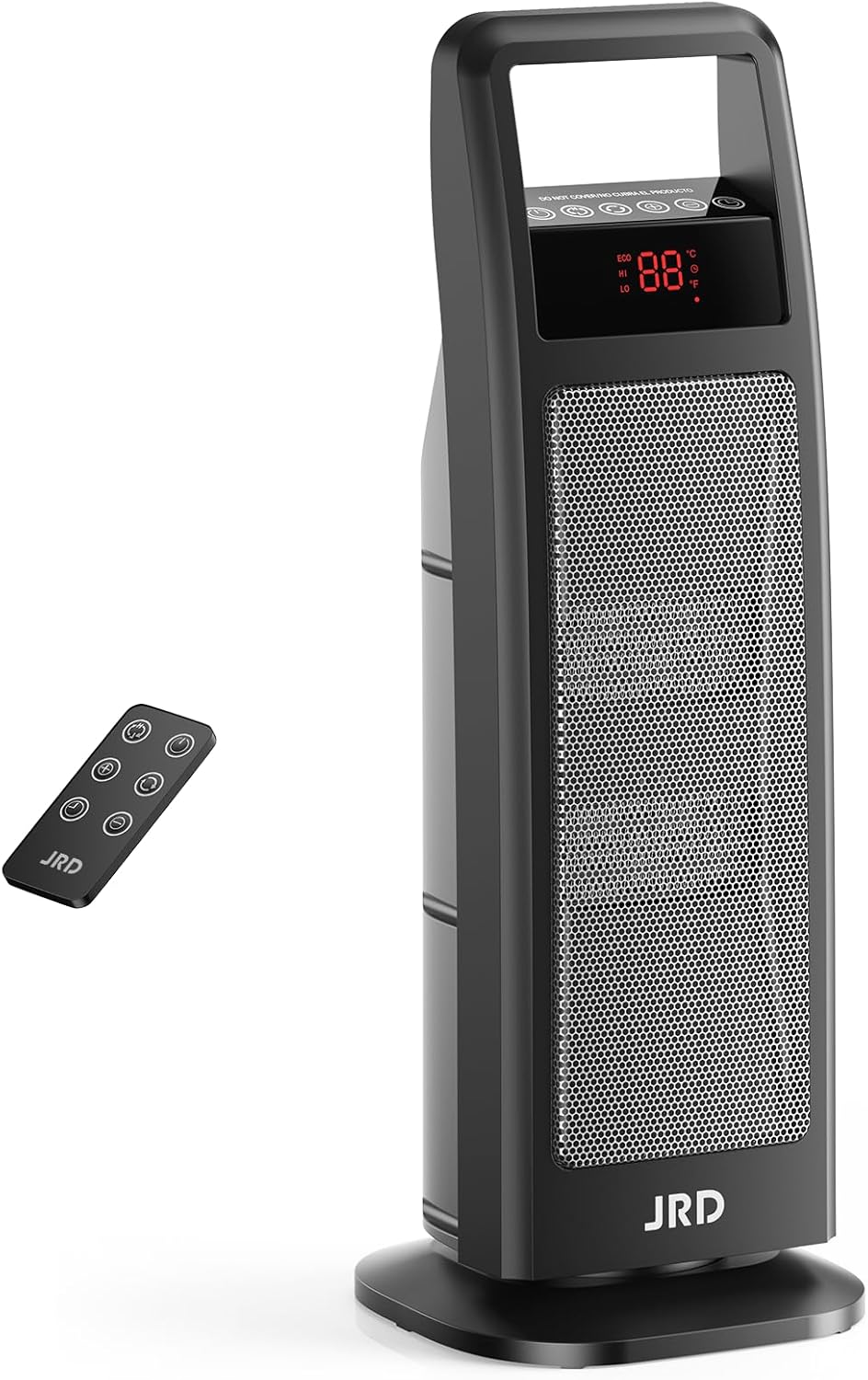 Space Heater Indoor Use, JRD 24" Fast Electric Heater with Remote, Thermostat, 75° Oscillation, 1-8H Timer, Safe Protection, 1500W Portable Heater for Bedroom Office Grey
