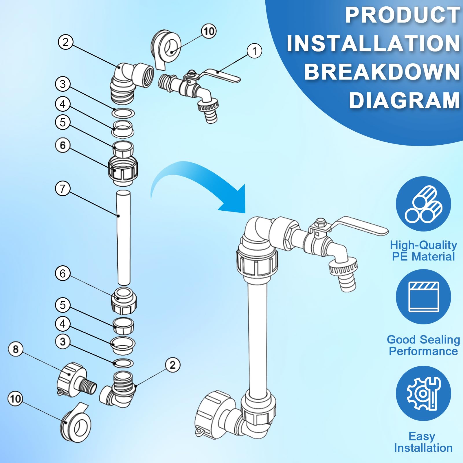 Wylewka do zbiornika IBC z kranem typu łabędzia szyja 3/4" adapter S60x6 z mosiężnym zaworem do 1000L zbiorników na deszczówkę beczek i kontenerów IBC akcesoria IBC