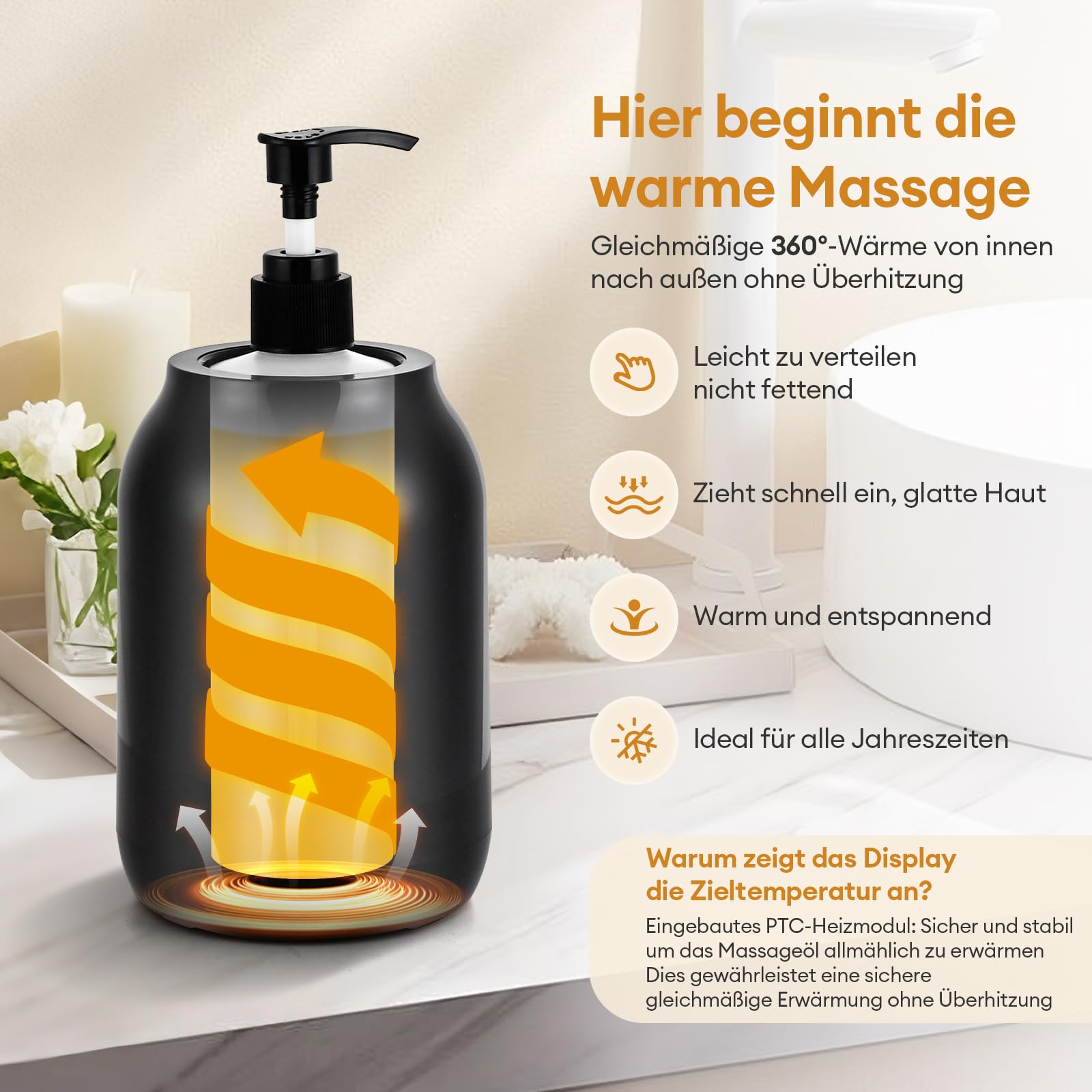 Massageölwärmer mit Zwei 245-ml-Massageölflaschen und Trichter, professioneller Lotionflaschenwärmer, intelligenter Lotionspender mit Touch-Taste, professioneller Salon-Spa-, Creme- und Gelwärmer