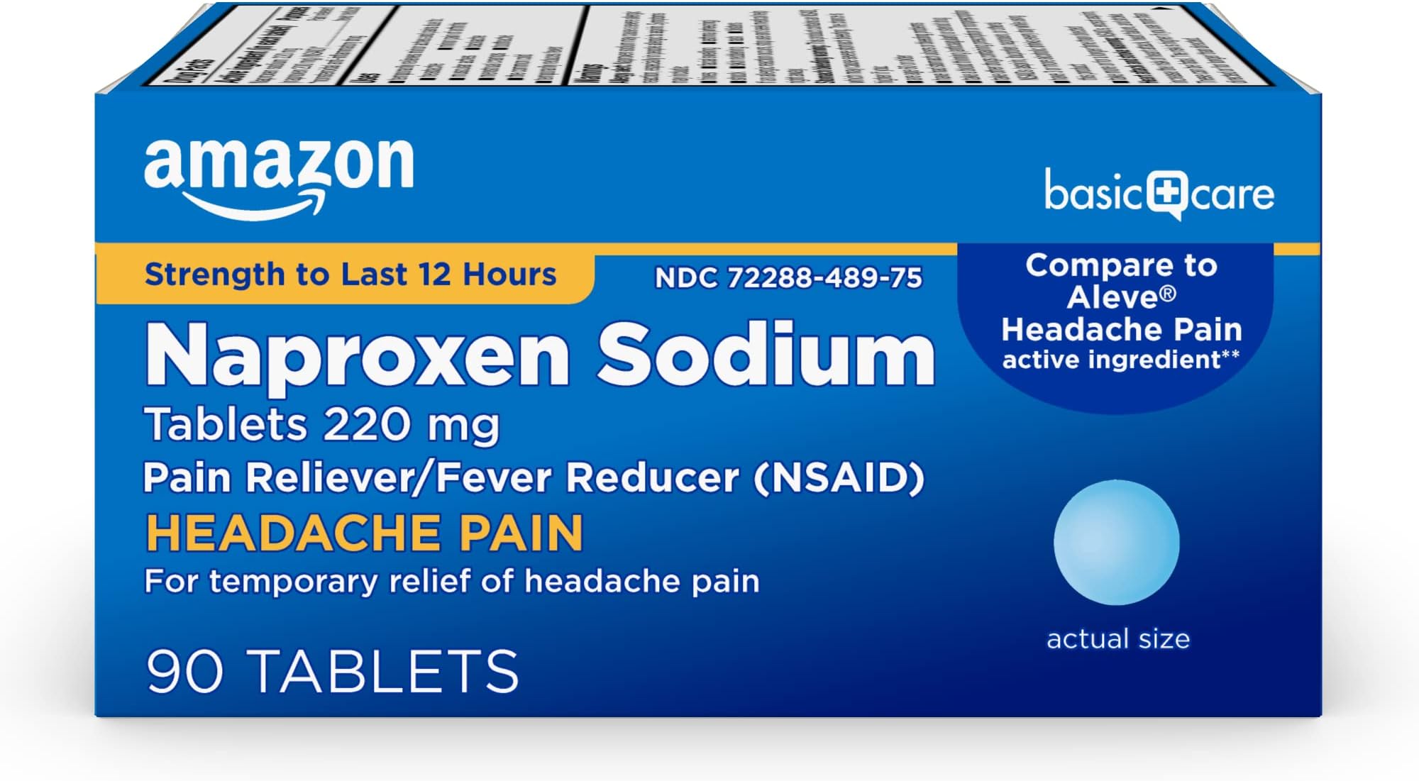 Amazon Basic Care Naproxen Sodium Tablets 220 mg, Pain Reliever, Fever Reducer, Headache Relief, Backache, Menstrual Cramps, Arthritis, Muscular Aches, NSAID, 90 Count