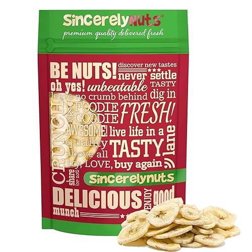 Chips de banana dulces Sincerely Nuts, totalmente deliciosos, llenos de nutrientes minerales, listos para comer, sellado para una mayor frescura