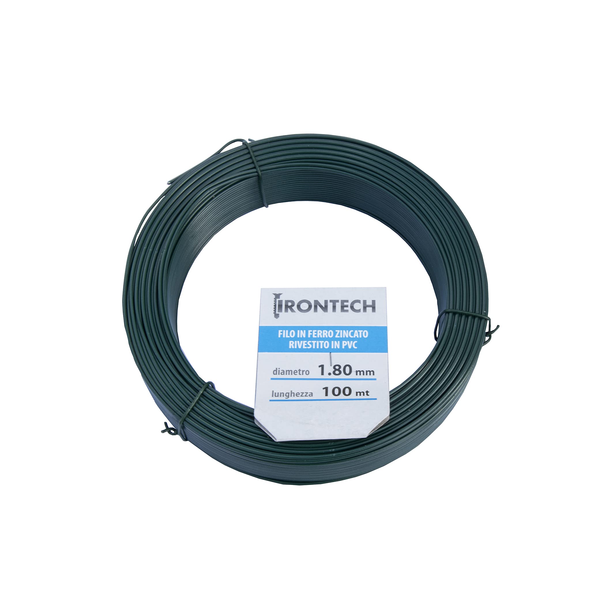 Alambre de hierro galvanizado recubierto de PVC verde, diámetro 1,8 mm. 100 m.