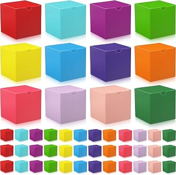 Zhehao 48 Pack Small Gift Boxes Bulk 4 x 4 x 4 Inch Colorful Kraft Paper Cube Boxes Holiday Easy Assemble Cardboard Container with Lids for Crafting Cupcake Wedding Presents Birthday, Assorted Color