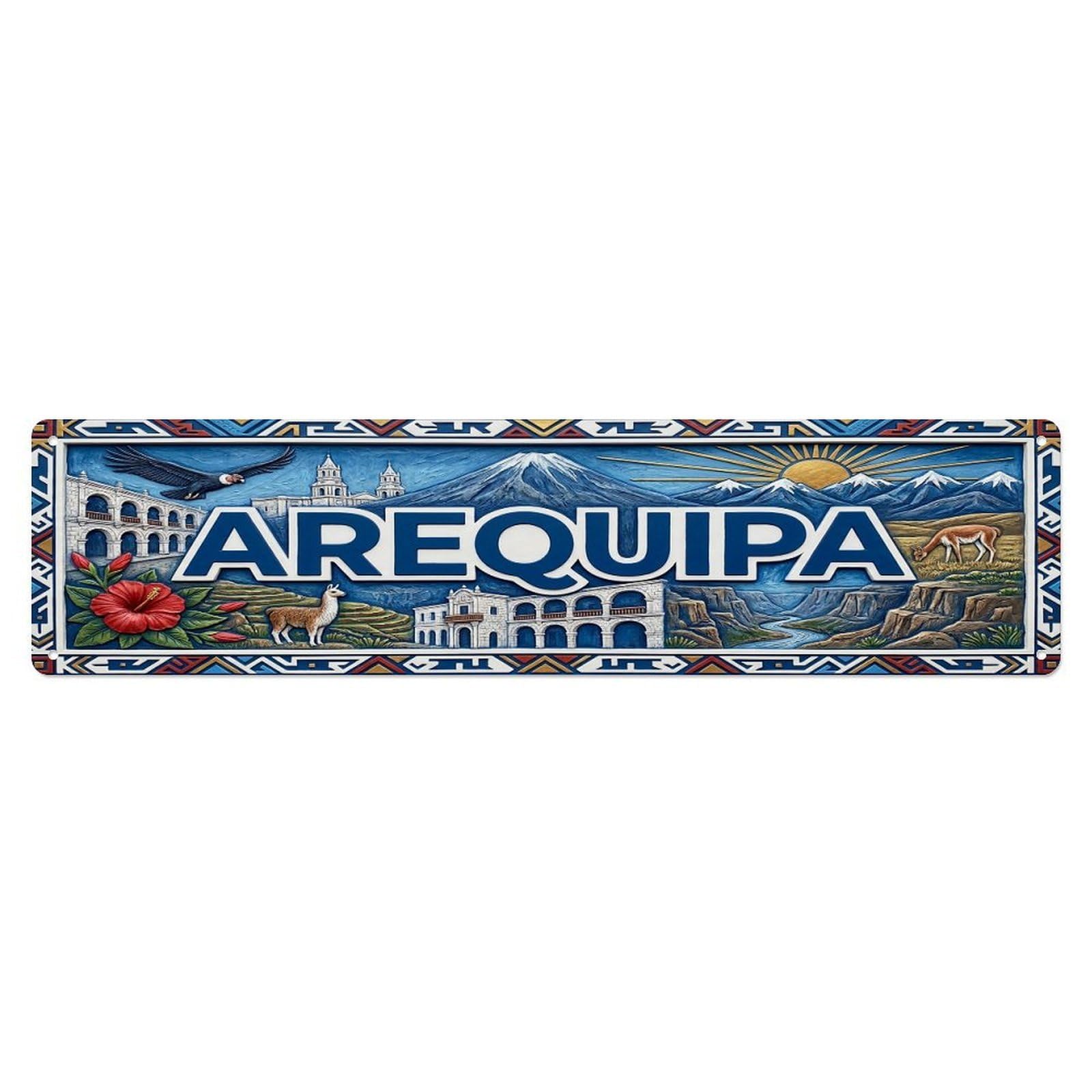 Olhnbad 4X16inch(10X40cm) Vintage Arequipa Peru Flag Pattern Metal Tin Sign